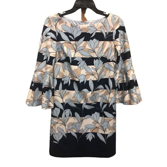 Vince Camuto Blue and Cream Striped Floral Midi Dress Size 2 - Picture 1 of 7